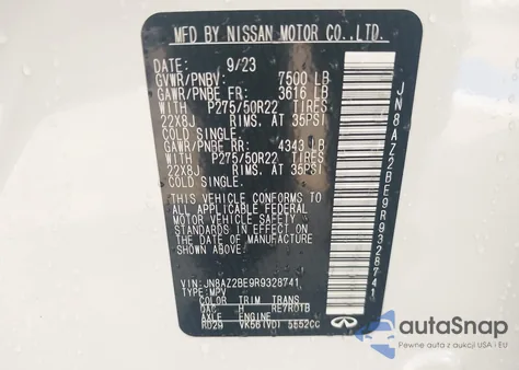 2024 Infiniti Qx80 Sensory Awd z USA, uszkodzony, nr VIN JN8AZ2BE9R9328741